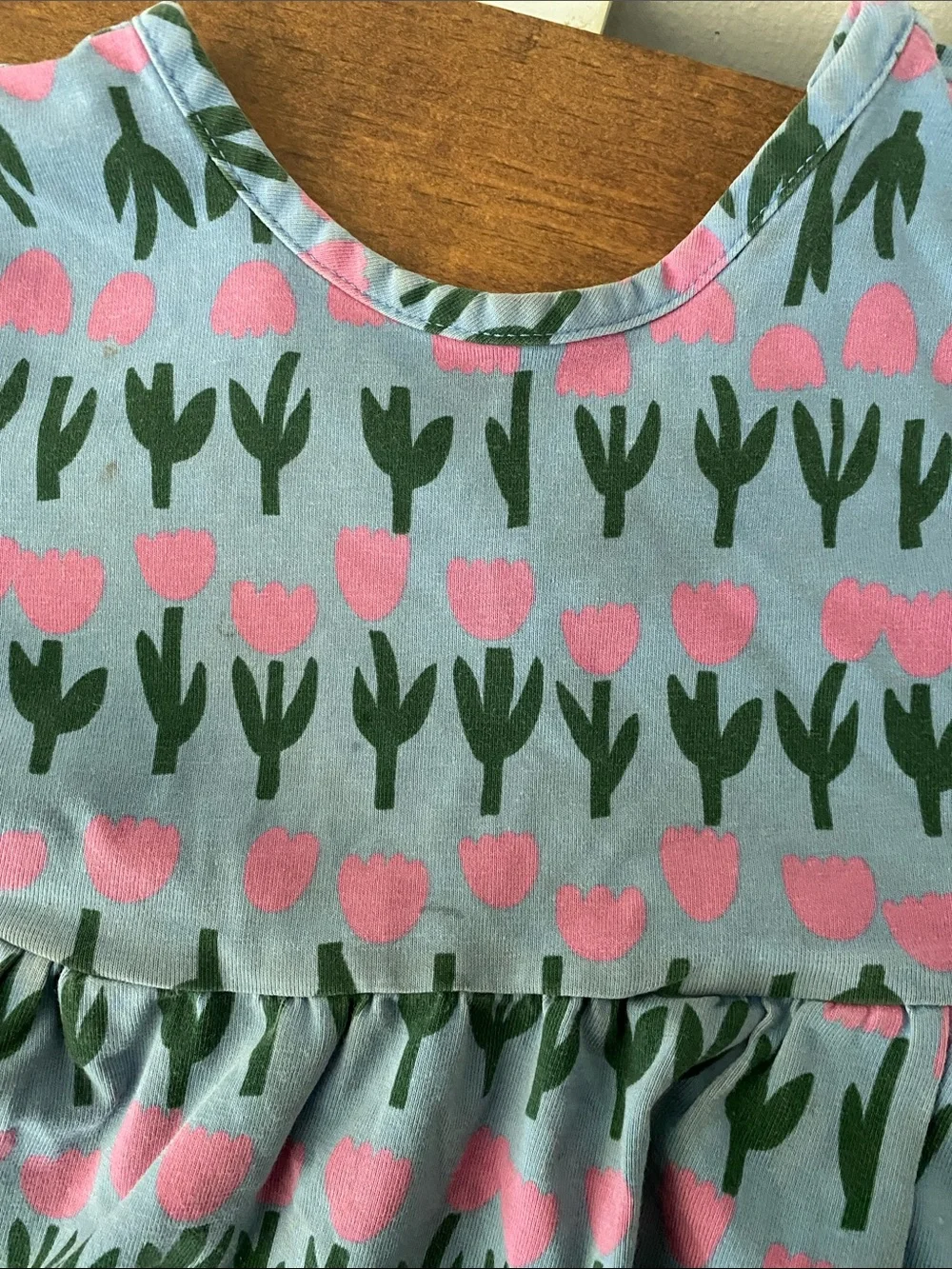 Hanna Andersson Blue Dress with Pink & Green Tulip Print